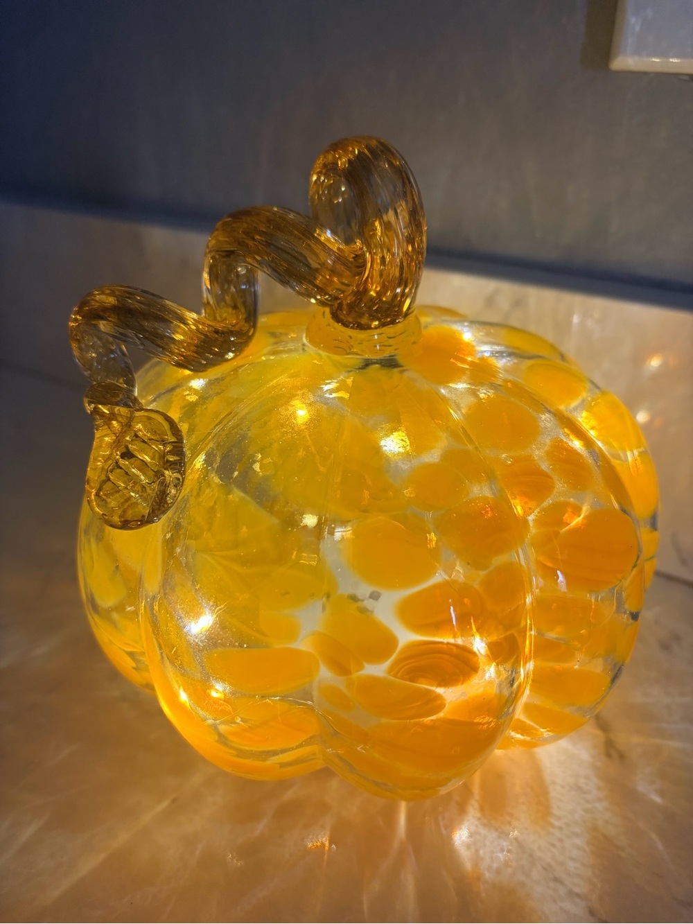 Glass Pumpkin Decorative Accent - Amber Yellow-on-off-or timer